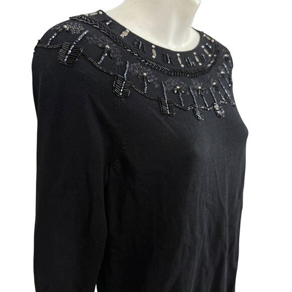 RSVP by Talbots Beaded Black Sequin Special Occasion Sweater Evening Holiday S P - Picture 3 of 16